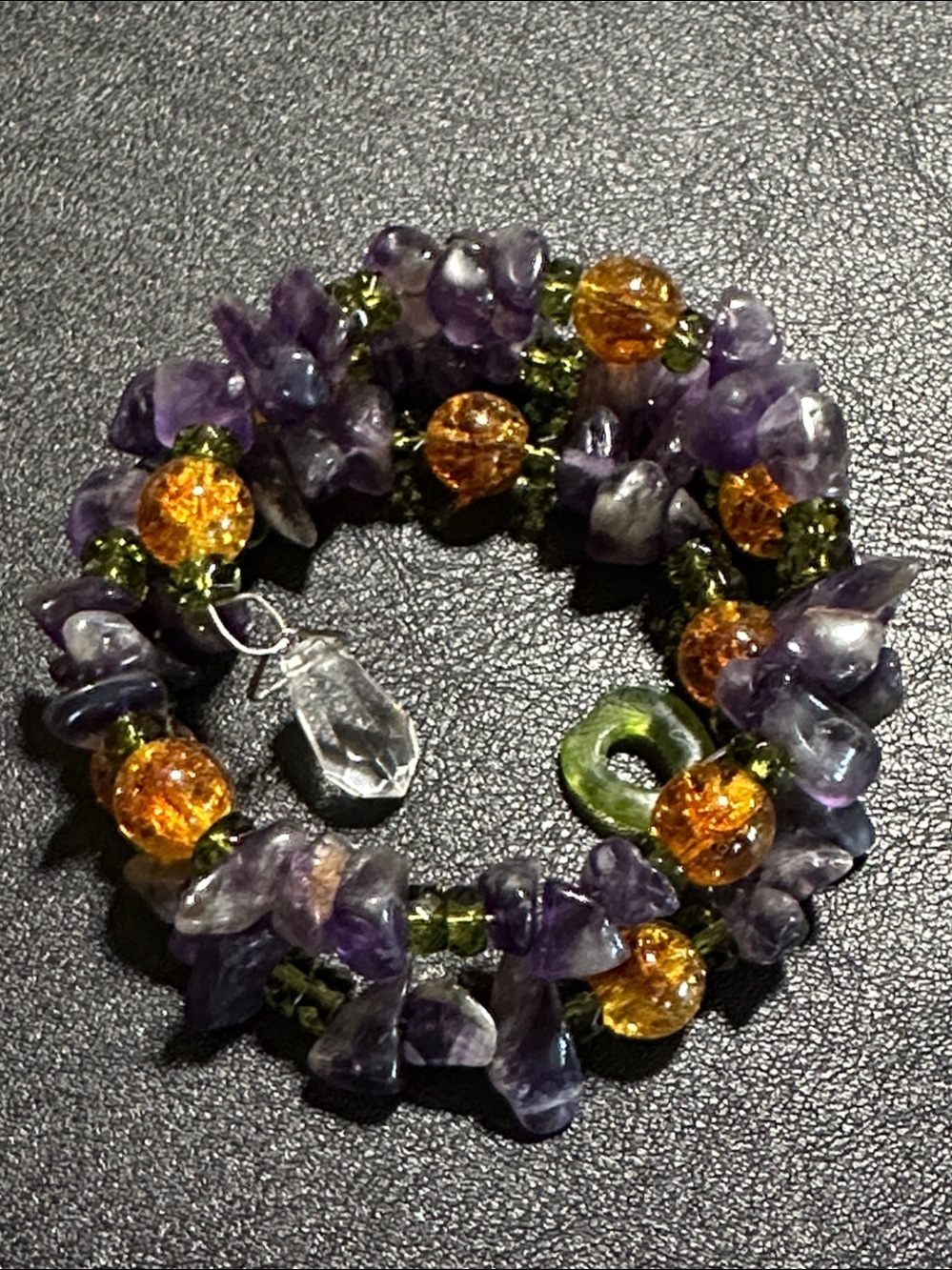 Purple Amethyst, Lucite & Glass Wire Wrap Bracelet